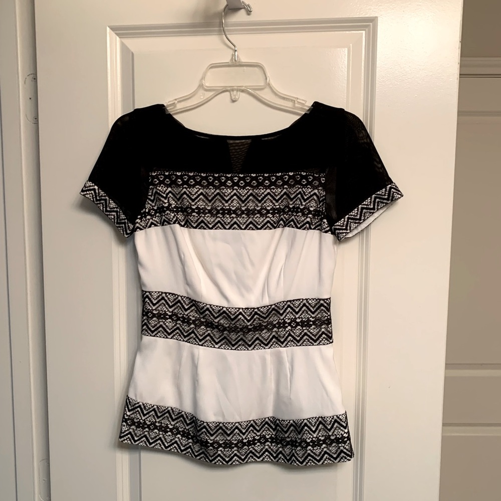 Black & White Catherine Maladrino Lace Blouse | Size 0